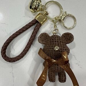 Brown Braided Bear Keychain & Card Holder Accessory